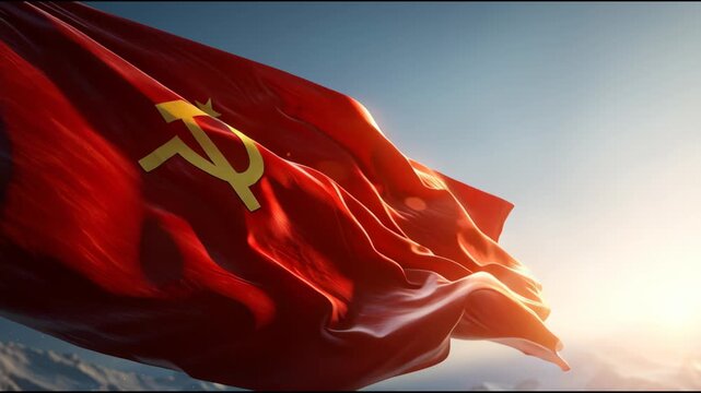 Soviet Union or USSR Union of Soviet Socialist Republics flag swaying in the wind, 