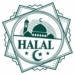 Naklejka premium Halal food label with mosque and crescent moon