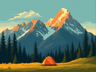 Vector illustration camping tent in the mountains 