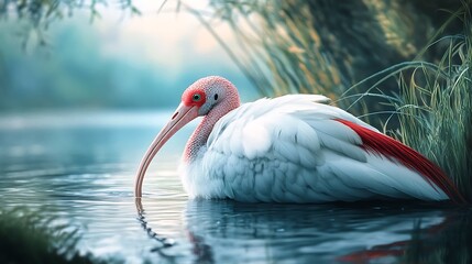 Fototapeta premium Young ducks and white swans on a lake in nature