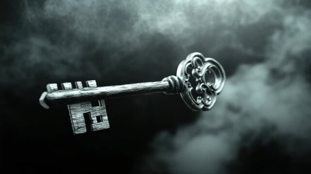 Mystical key floating through a foggy atmosphere