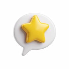 3D yellow star on white chat bubble icon isolated on transparent background