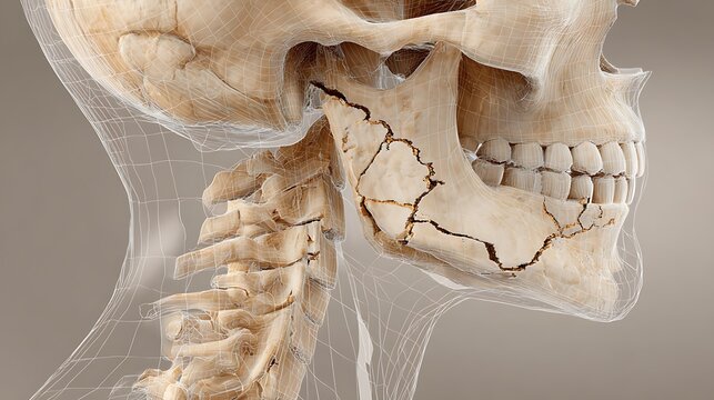 Skull fracture jaw bone break human anatomy medical illustration bone injury head trauma mandible crack
