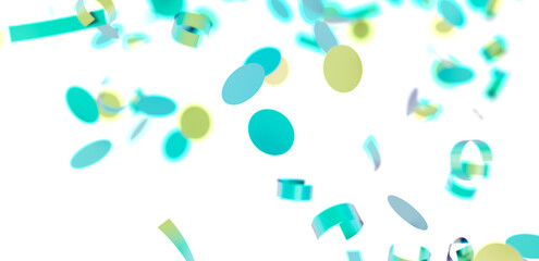 Bright teal and yellow confetti falling on white background. Perfect for celebratory designs.