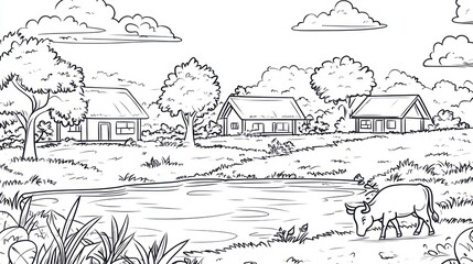 Obraz premium Rural landscape illustration