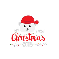 Cute polar bear in red hat for Christmas 2018