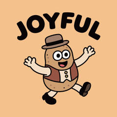 Joyful and happy potato character cartoon mascot illustration in a retro style.