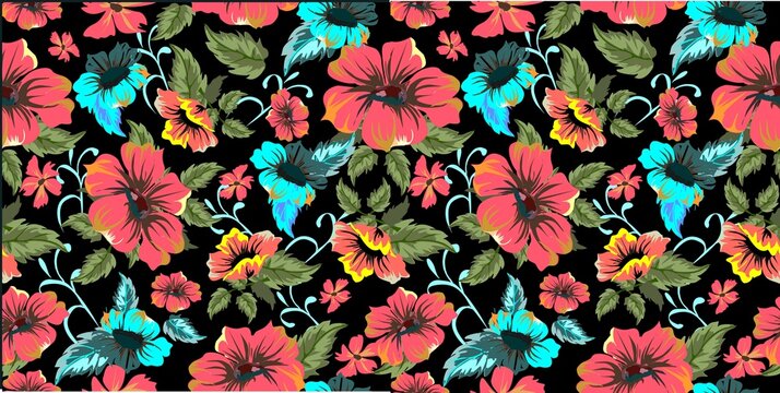 Seamless pattern with  red poppies in russian design