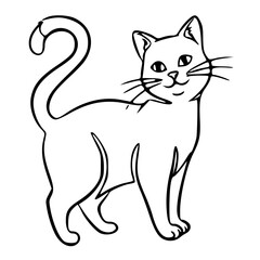 cat outline simple cute black white drawing