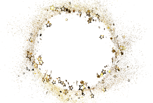 Sparkling gold stars and glitter create a festive circular frame perfect for holidays, celebrations, and luxury designs. Ideal for invitations, cards, and social medi