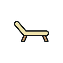 Deck chair icon in color with line for seaside, resort, and vacation projects.
