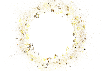 Sparkling gold stars and glitter create a festive circular frame, perfect for holidays, celebrations, and design projects. Add your text or logo!