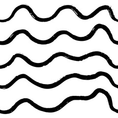 Dynamic black brushstroke waves create a modern, abstract pattern perfect for graphic design, branding, and artistic backgrounds.