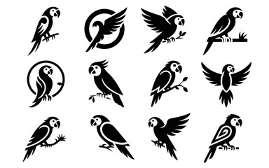 Fototapeta premium Collection of stylized bird illustrations in various poses and designs featuring elegant line art and abstract forms suitable for logos and graphic elements