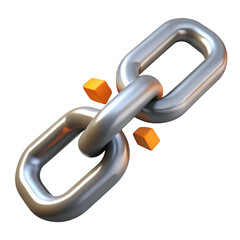 3d metal chain link with amber cubes isolated on transparent background