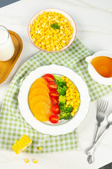 Healthy Mixed Vegetable Salad with Fresh Corn Kernels and Colorful Vegetables on White Background