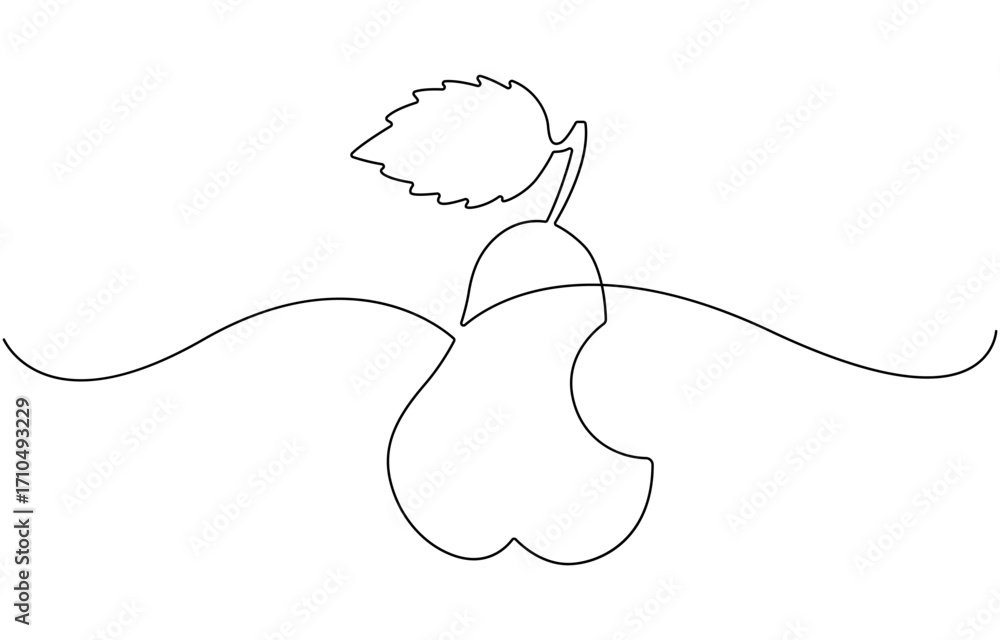 Poster pear drawing drawn with one continuous line.