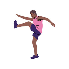 Athlete in pink top warming up by leg extension, preparing for fitness training, getting ready for sport, exercise, and activity, fit and flexible