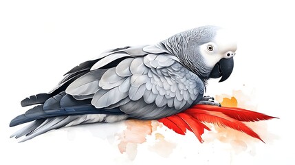 Fototapeta premium A close-up portrait of two parrots, one white and one gray, with their beaks and feathers in clear view