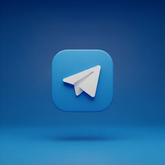 3d rendering of the telegram app icon, a white paper airplane on a blue background, symbolizing fast and secure messaging