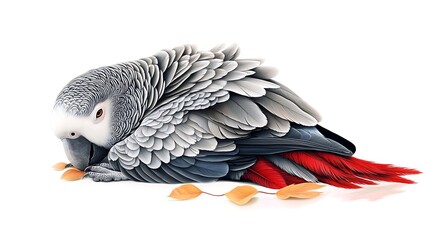 Obraz premium A striking portrait of a black and white bird, a wild parrot with a red beak and exotic feathers