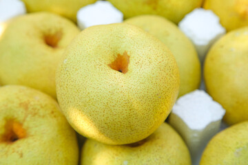 Fresh Dangshan Pears with White Crown Labels - Premium Asian Fruit Showcase