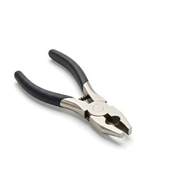 Obraz premium A pair of metal combination pliers with black ergonomic handles isolated on a solid white background