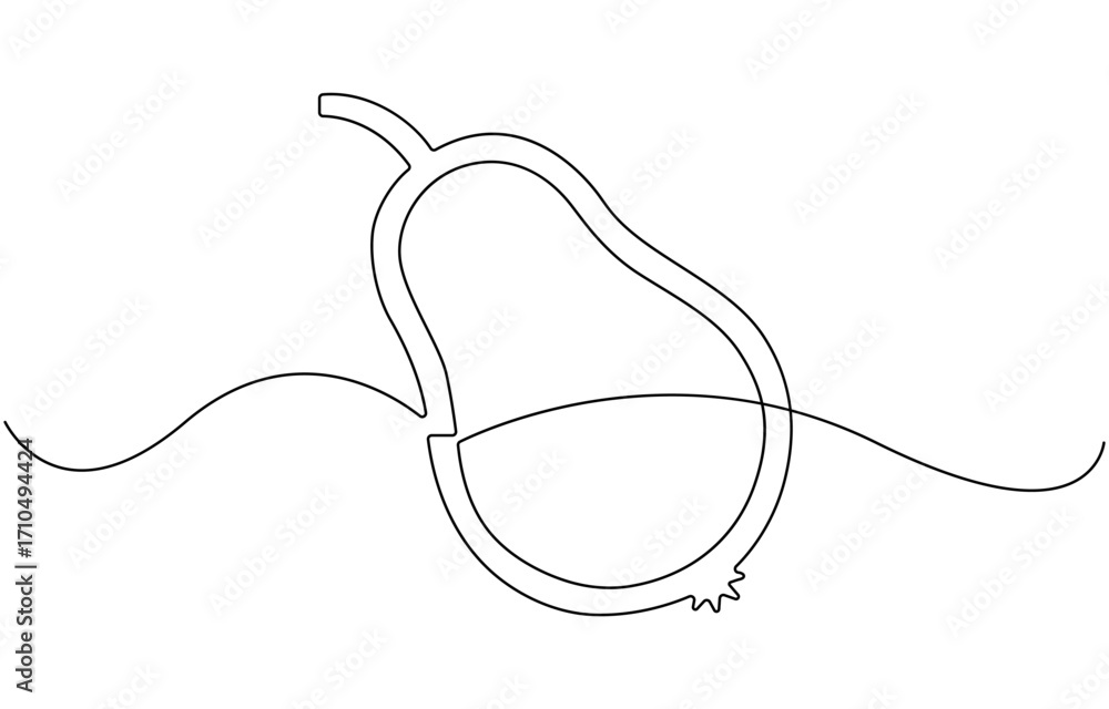 Poster pear drawing drawn with one continuous line.
