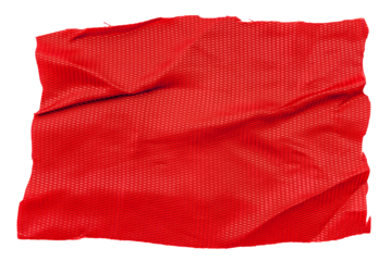 A piece of torn red fabric on a white background. Textile isolate