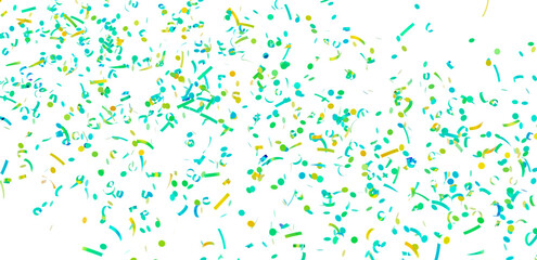 Bright teal, green, and yellow confetti falling. Perfect for celebration, party, or festive designs.