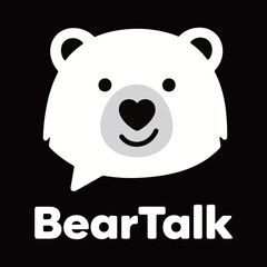 A modern and minimalist logo design featuring a cute polar bear face inside a speech bubble, perfect for a brand related to communication, chat, or discussion.