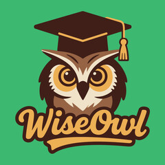 A classic and distinguished logo design of a wise owl wearing a graduation cap, symbolizing wisdom, education, learning, and academic achievement.
