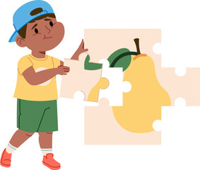 Boy Assembling Fruit Puzzle