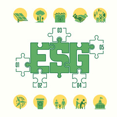 concept of sustainable business, graphic of ESG combined with jigsaw shape and infographic element