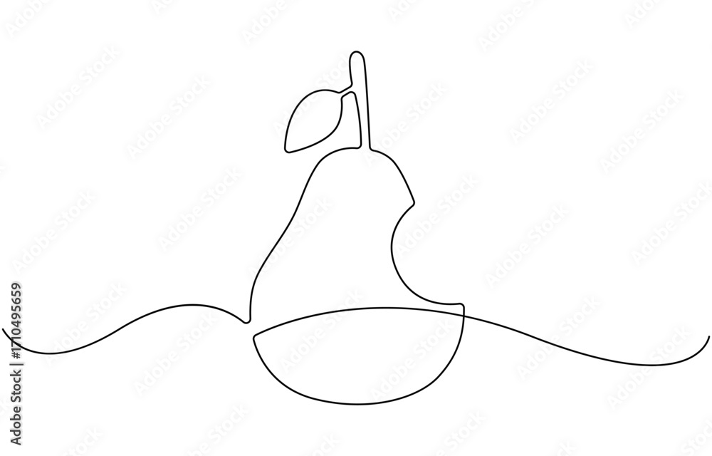 Poster pear drawing drawn with one continuous line.