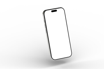 High-quality photo of a modern smartphone with a blank screen, perfect for app presentations or website mockups. Clean, white background.