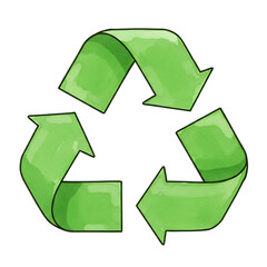Bright green recycling symbol with three arrows forming a loop isolated on transparent background