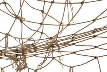 Torn Football or tennis net. Rope mesh on a white background close-up