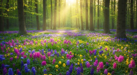 Sunlight through forest flowers