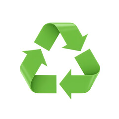 Green recycling symbol with arrows in a continuous loop isolated on transparent background