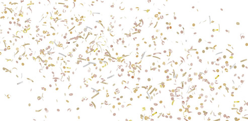 Beautiful image of gold and pink confetti falling on a white background. Perfect for celebrations,...