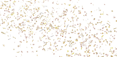 Beautiful image of gold and pink confetti falling on a white background. Perfect for celebrations, parties, and festive designs.