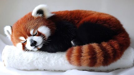 A cute red panda, a lesser mammal from China, is eating bamboo in the wild