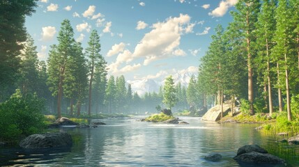 Serene Mountain River Landscape