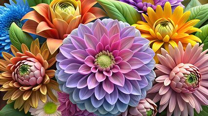 Vibrant Dahlia Chrysanthemum Bloom Arrangement colorful floral