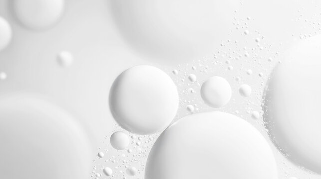 白背景に広がる大小の水滴（美容・医療・科学）