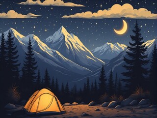 camping at night vector illustration