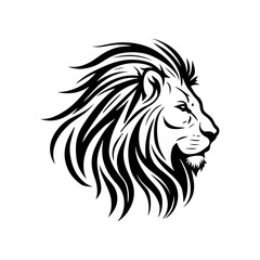 Majestic lion head profile silhouette with flowing mane artistic representation black and white striking powerful regal symbol of strength and leadership