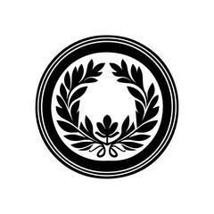 Elegant black laurel wreath emblem with central floral motif and decorative bands, symbolizing victory, achievement, and prestige