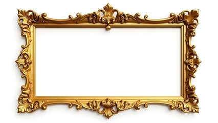Ornate Gold Frame with Intricate Carvings on a White Background